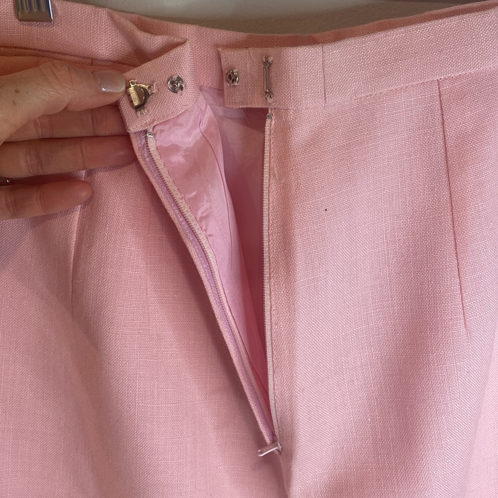 Miss O by Oscar de la Renta Vintage Pink Linen Skirt Suit Set - Picture 9 of 10